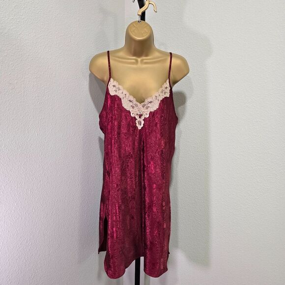 Maroon Chemise Night Dress Womens Lg Ivory Lace Coquette Sexy Flirty Boudoir - Picture 5 of 8